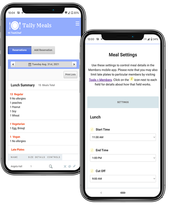 Tally Meals app on a phone for chefs